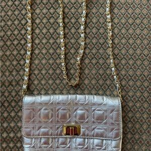 Paradox Silver Quilted Shoulder Bag with Gold Chain